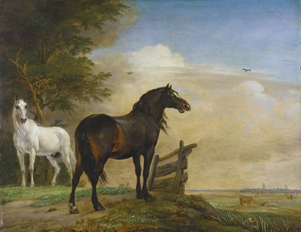 Two Horses in a Meadow near a Gate, by Paulus Potter