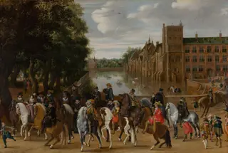 The Princes of Orange and their Families on Horseback, Riding Out from The Buitenhof, The Hague, by Paulus van Hillegaert, 1621