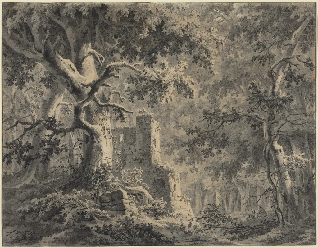 Ruins by a Woodland Stream, by Paulus van Liender, ink, 1764