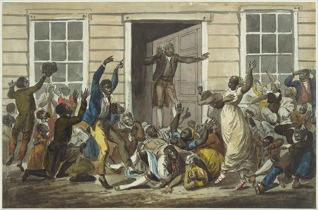 Black Methodists Holding a Prayer Meeting, by Pavel Petrovich Svinin, watercolor, 1811