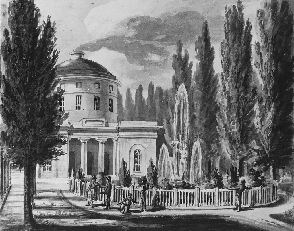 Centre Square and the Marble Water Works, Philadelphia, by Pavel Petrovich Svinin, watercolor, 1811