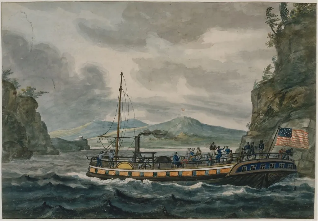 Steamboat Travel on the Hudson River, by Pavel Petrovich Svinin, watercolor, 1811