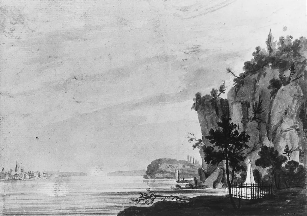 The Monument to Alexander Hamilton at Weehawken, by Pavel Petrovich Svinin, watercolor, 1811