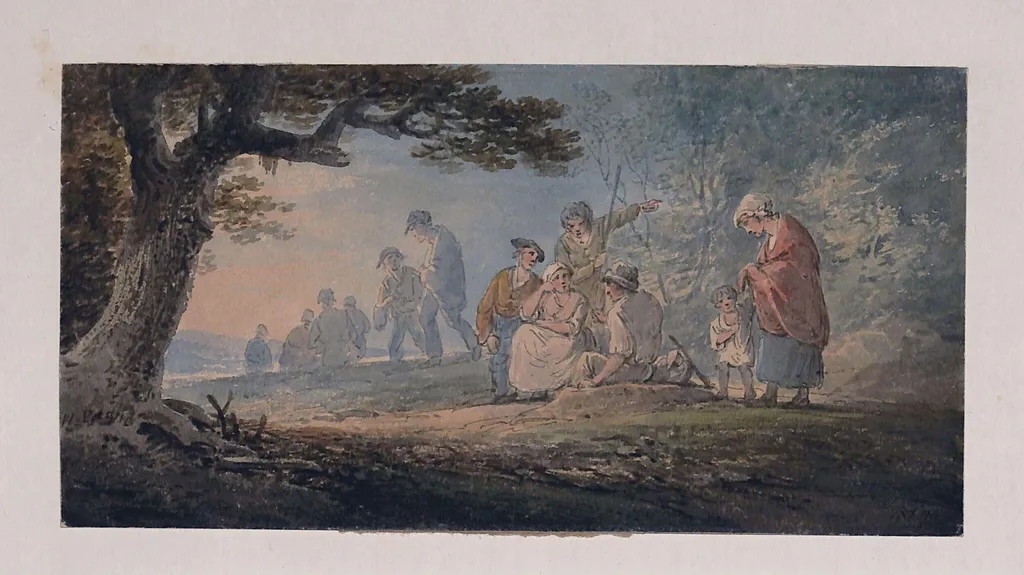 Landscape with figures, by Payne, watercolor, 1770