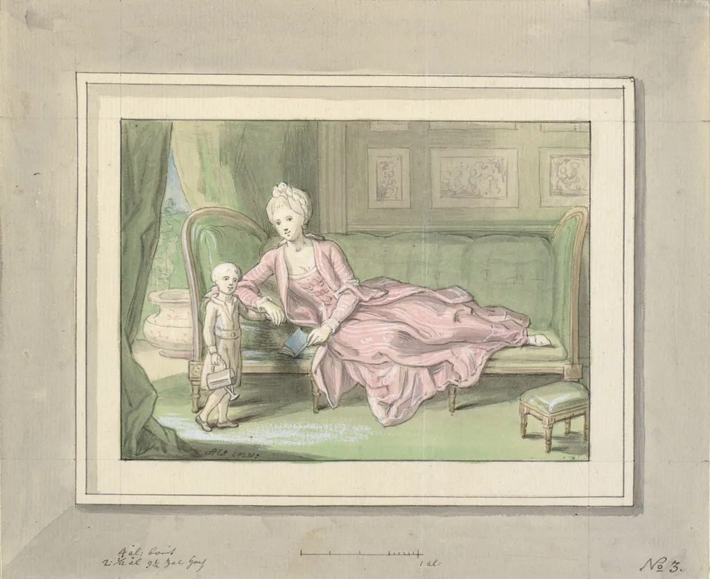 The third sketch for a painting of Caroline Mathilde of Denmark with crown prince Frederik, by Peder Als, watercolor, 1771