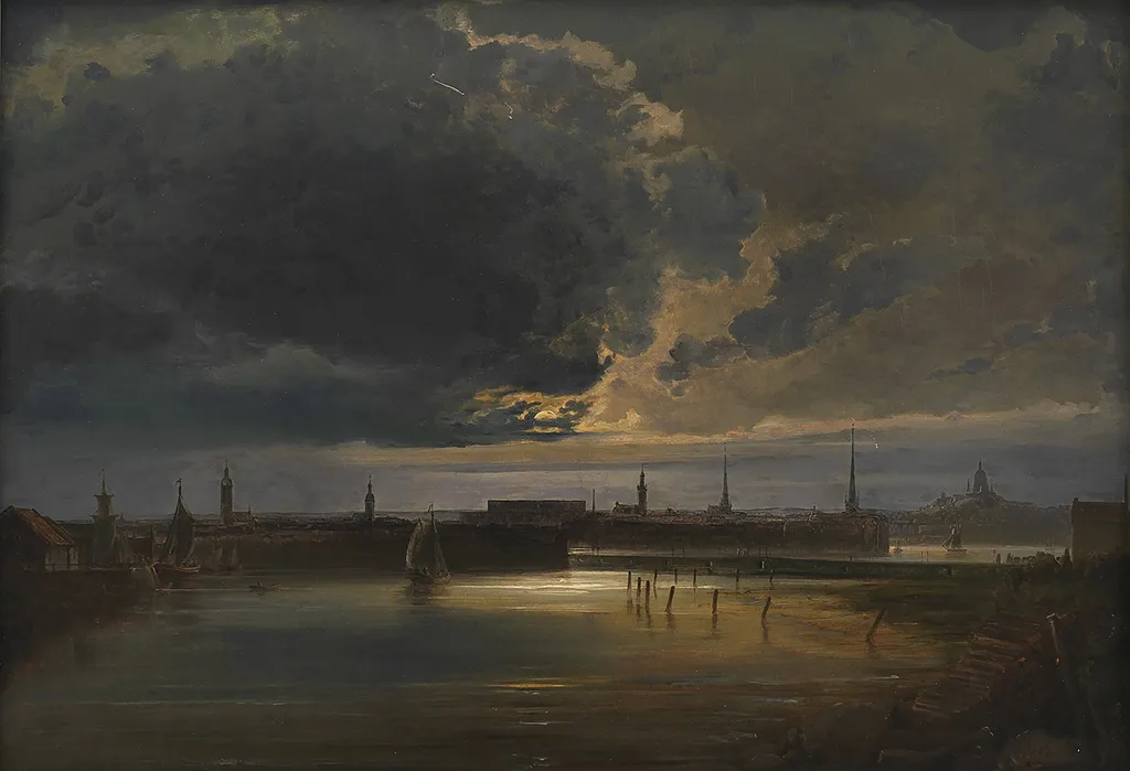Moonlit View of Stockholm, by Peder Balke, oil, 1850