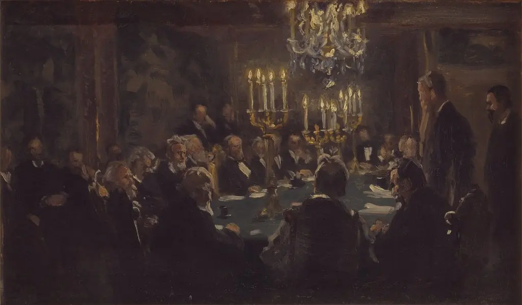 Kompositionsskitse til "Et Møde i Videnskabernes Selskab" i Videnskabernes Selskab, by Peder Severin Krøyer