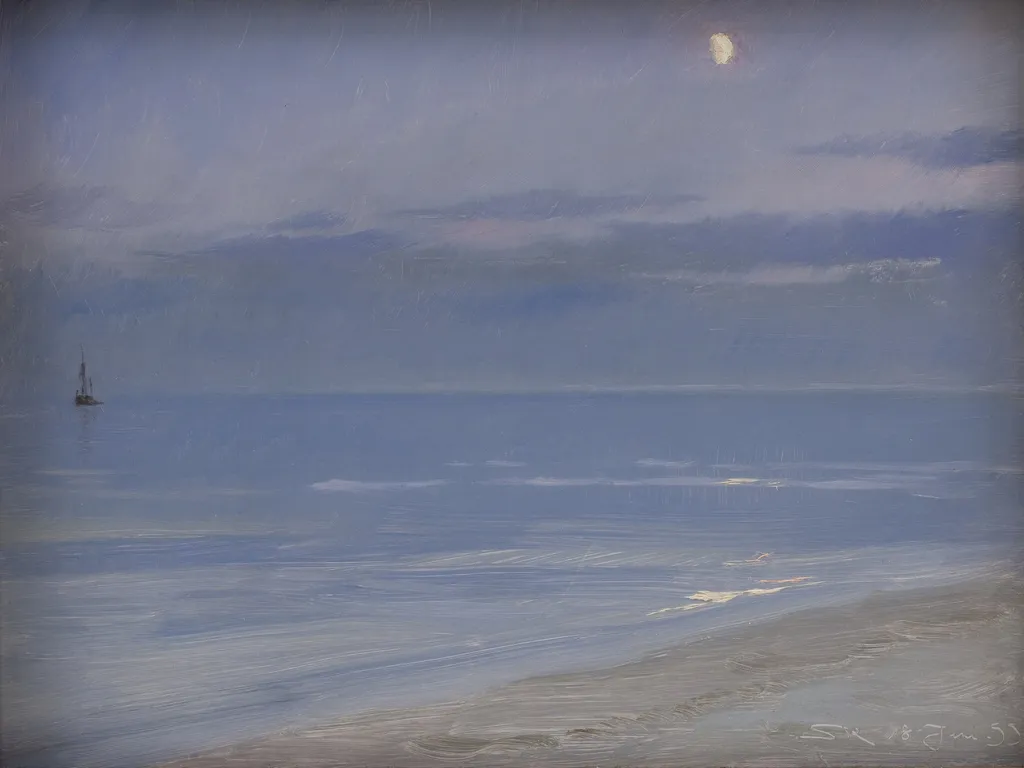 Skagen Beach in Moonlight, by Peder Severin Krøyer, unspecified, 1900