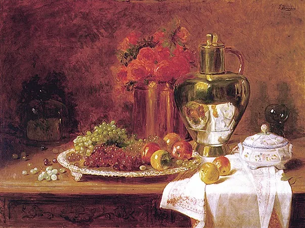 Apples and grapes, by Pedro Alexandrino Borges, oil, 1906