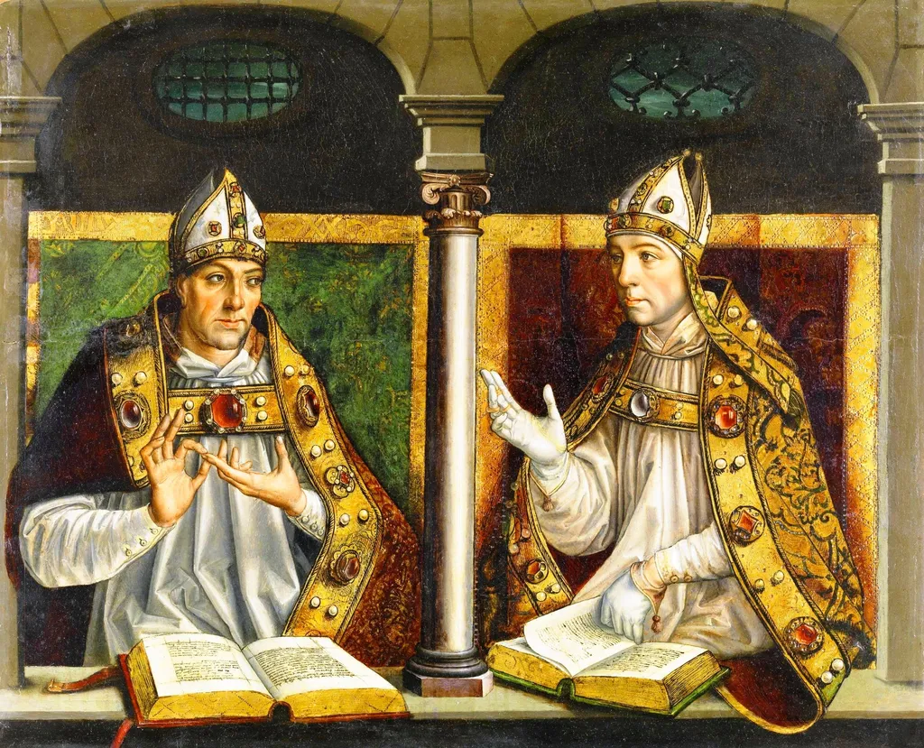 Saint Ambrose and Saint Augustine, by Pedro Berruguete, oil, 1498