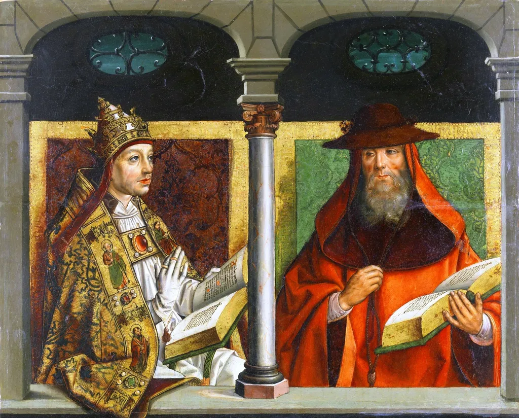 Saint Gregory the Great and Saint Jerome, by Pedro Berruguete, oil, 1498