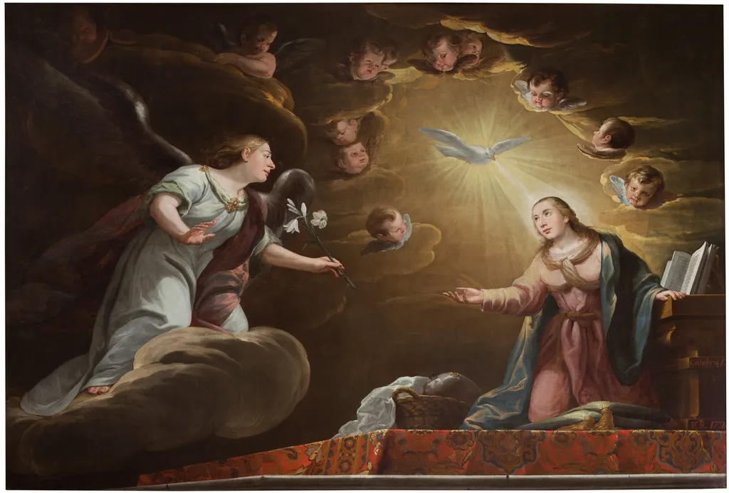 The Annunciation, by Pedro de Calabria, oil, 1720