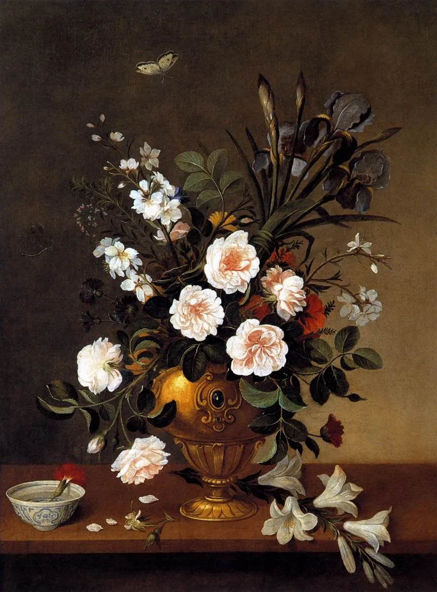 Flower Vase and Ceramic Bowl, by Pedro de Camprobin, oil, 1663