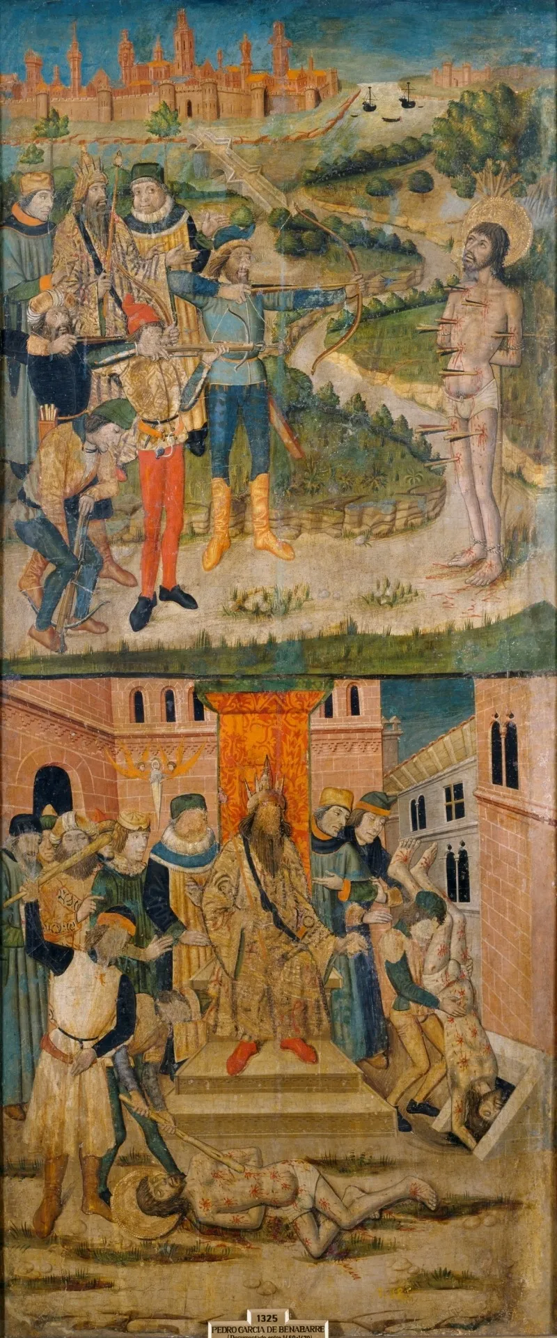 Martirio de San Sebastián y San Policarpo, by Pedro García de Benavarre, oil, 1470