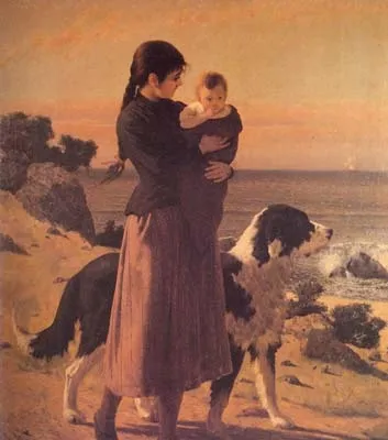 Beach Scene with Figure, by Pedro Lira Rencoret, oil, 1900