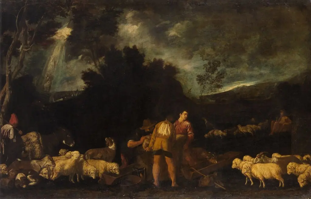 Jacob at the Well (In the background: Jakob's dream of the heavenly ladder), by Pedro Orrente
