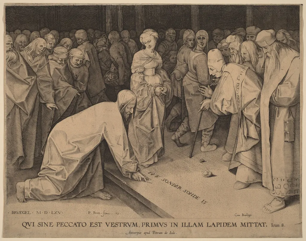 Christ and the Adultress, by Pedro Perret, ink, 1579