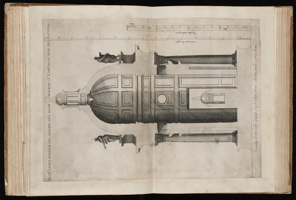 Section and Interior of the Sanctuary of San Lorenzo de El Escorial, by Pedro Perret, ink, 1583