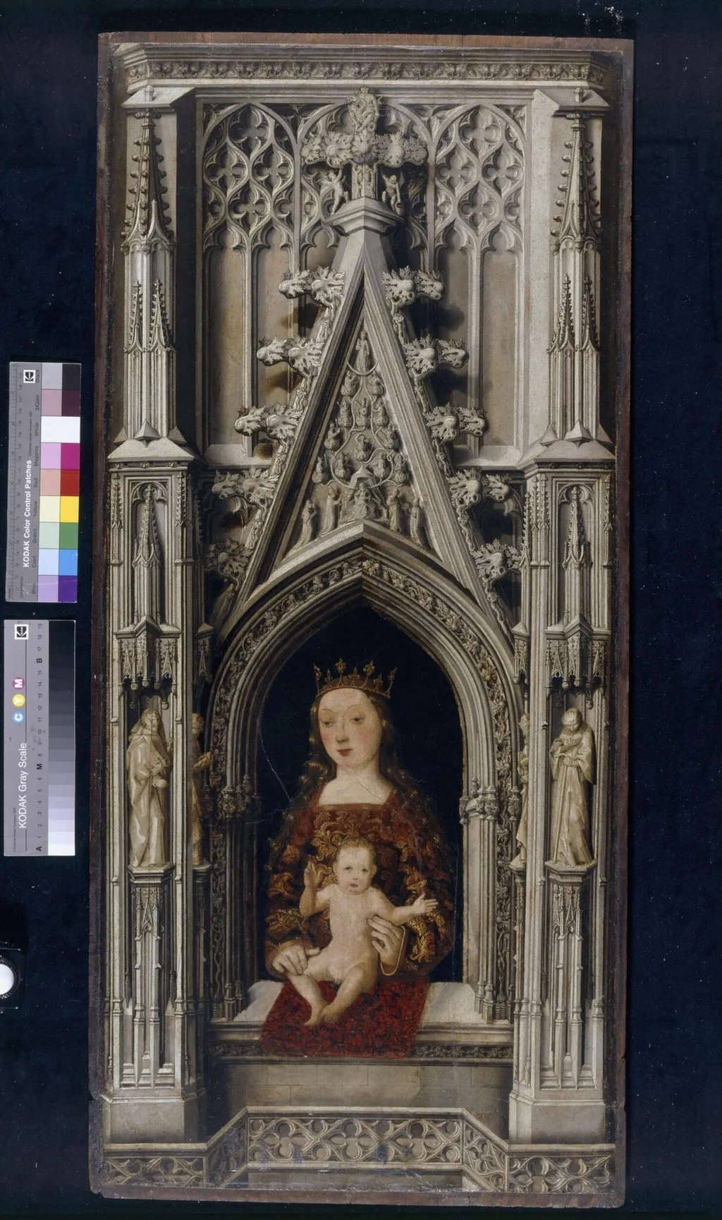 The Virgin and Child in a Gothic architectural setting, by Pedro Sanchez, oil, 1500