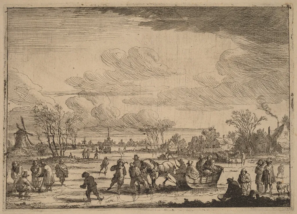 Ice Sleighs, by Peeter Bout, ink, 1688