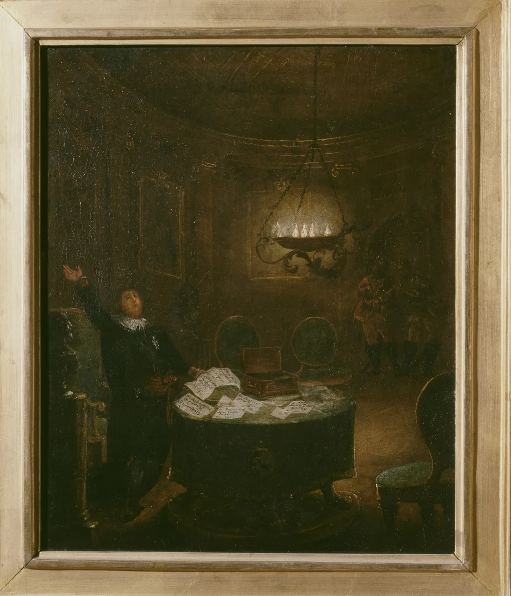 Presidenten Gustaf Adolf Reuterholm (1756-1813), öppnar de Armfeltska breven på Stockholms slott 1794, by Pehr Hörberg, oil, 1791