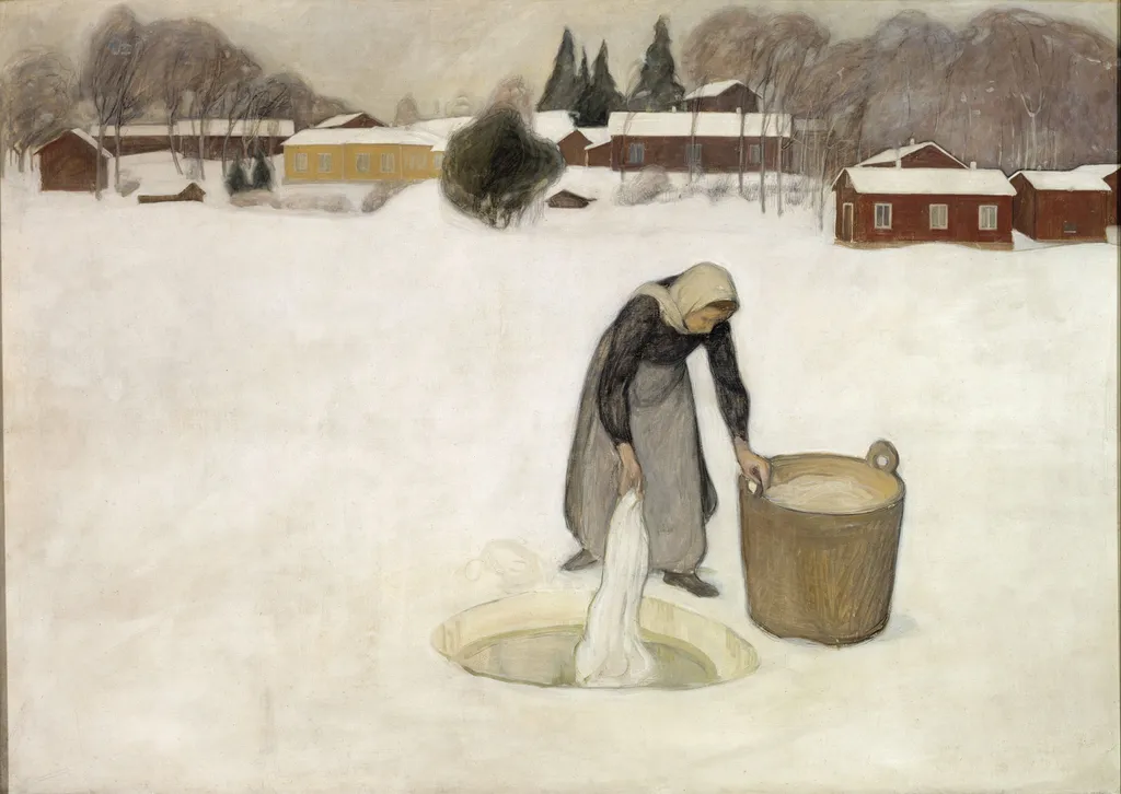 Washing on the Ice, by Pekka Halonen, oil, 1900