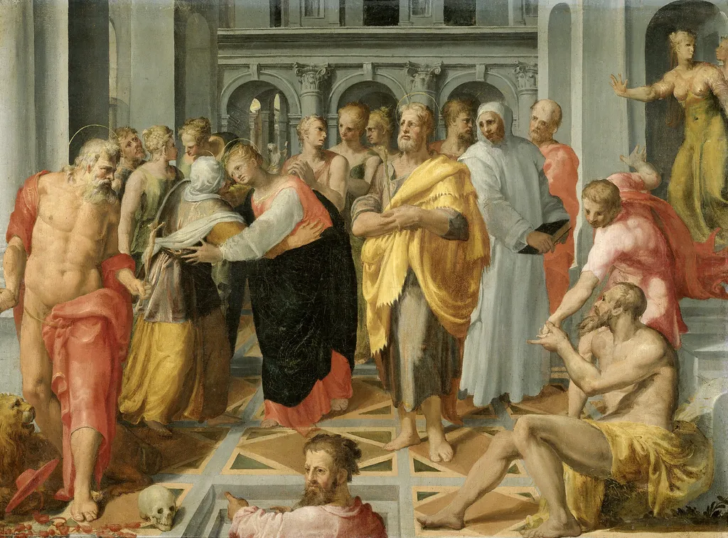 Visitation (Meeting of Mary and Elizabeth in the Presence of Saints Joseph and Jerome), by Pellegrini Tiballdi, oil, 1550