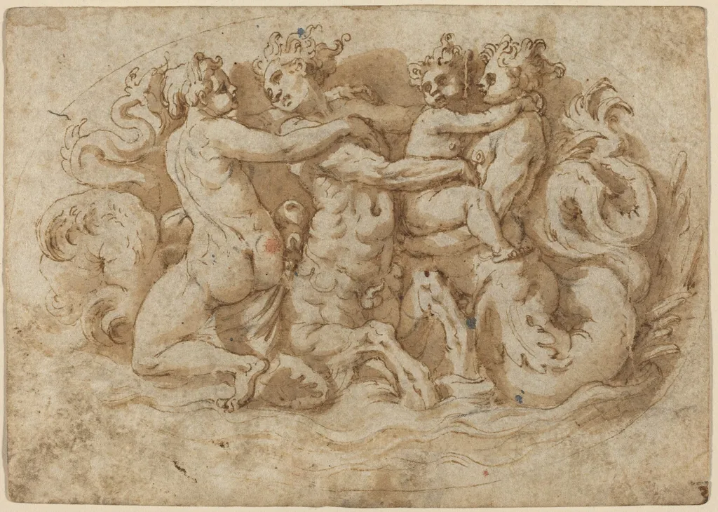 Tritons and Nymphs, by Pellegrino Tibaldi, chalk, 1562
