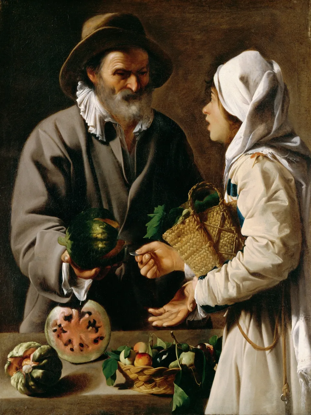 The Fruit Vendor, by Pensionante del Saraceni, oil, 1615