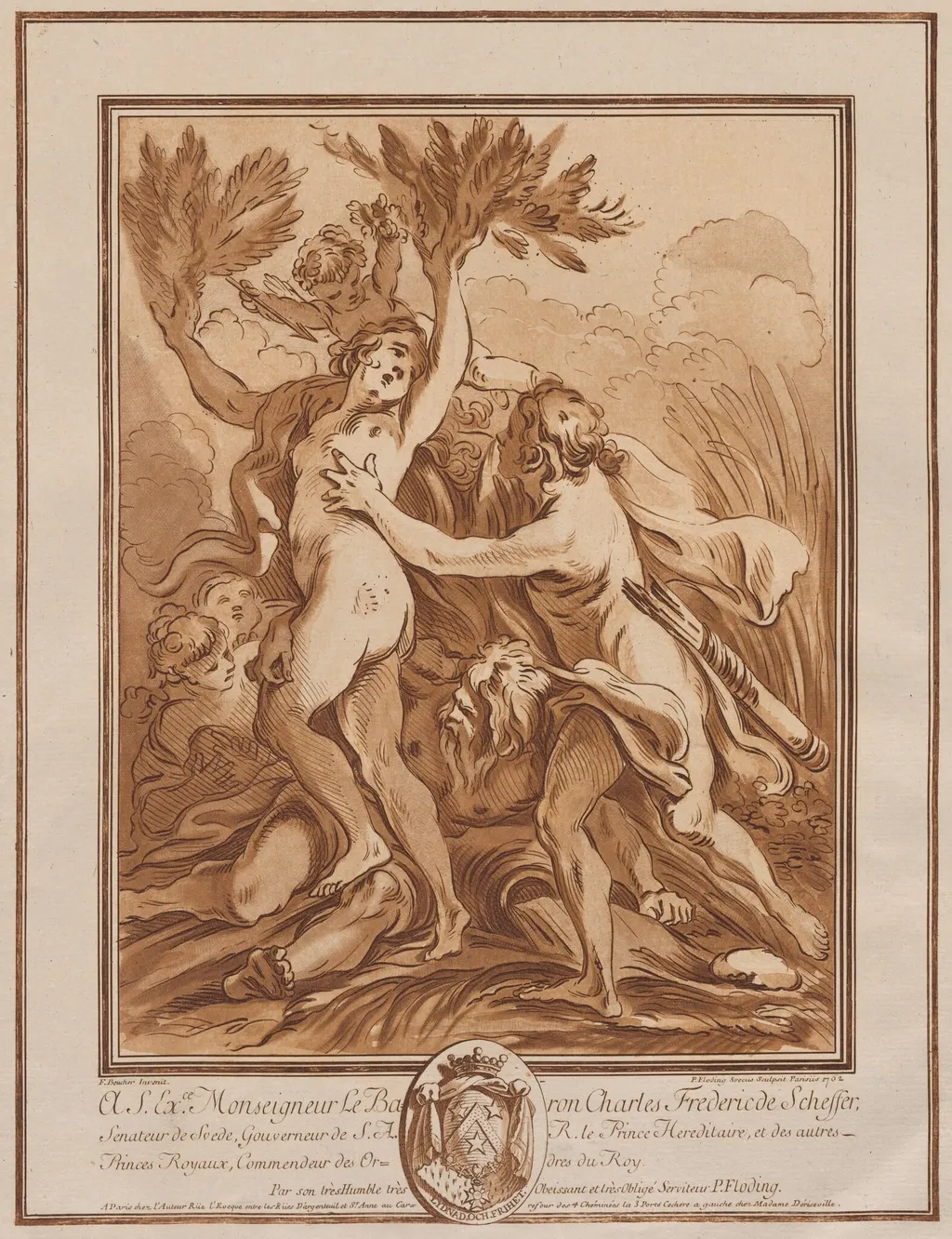 Apollo and Daphne, by Per Gustaf Floding, ink, 1762