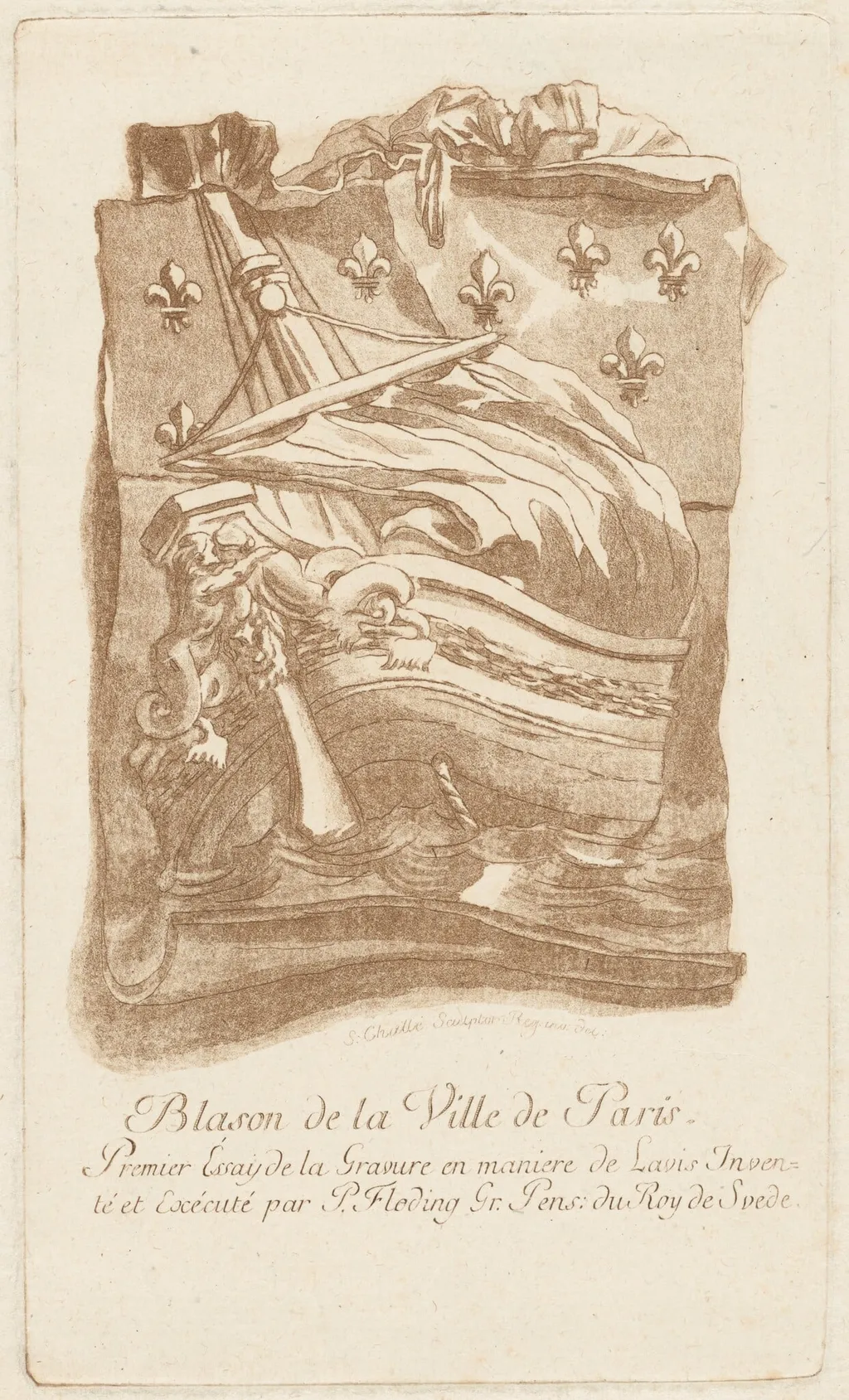 Blason de la Ville de Paris (Arms of the City of Paris), by Per Gustaf Floding, ink, 1761