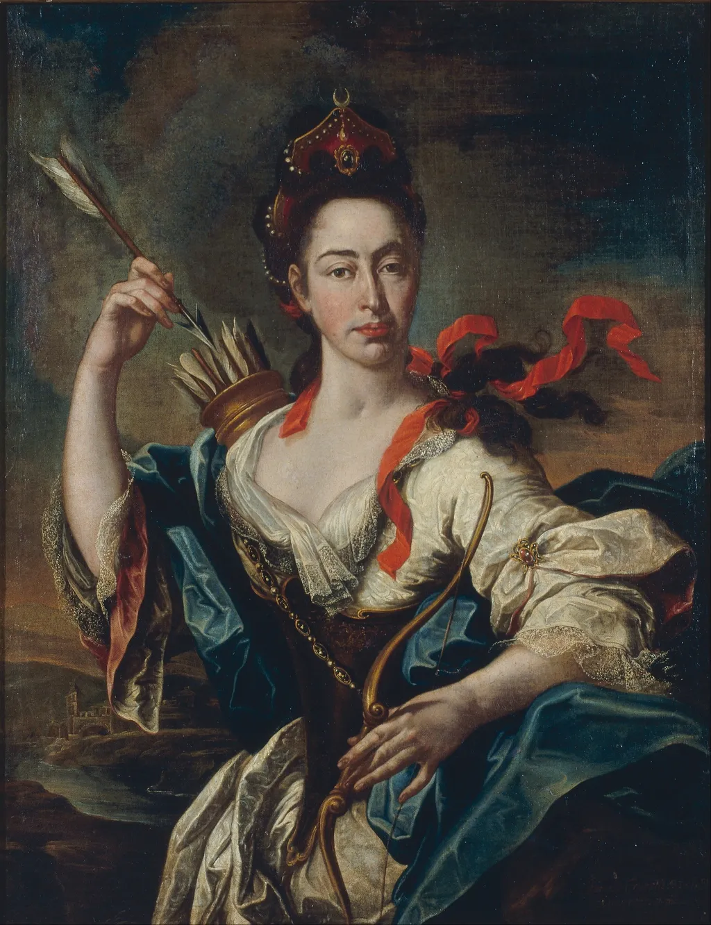 Portrait of a Woman with Attributes of Diana, by Pere Crusells, oil, 1725