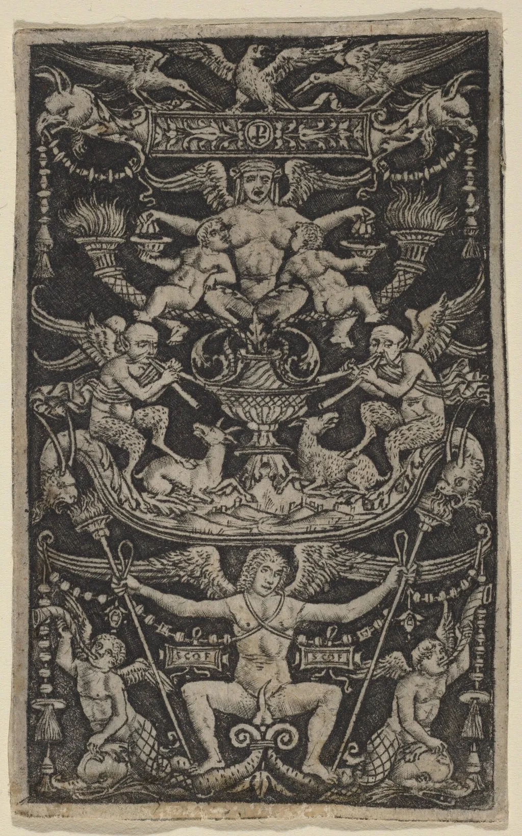 Panel of Ornament with a Satyress Feeding Two Children, by Peregrino da Cesena