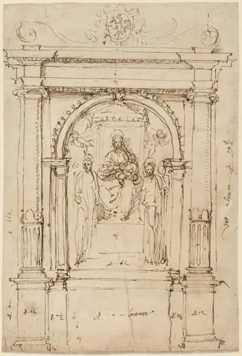 Altarpiece of the Madonna and Child with Saints, in Its Architectural Setting, by Perino del Vaga