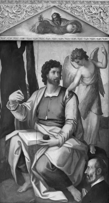 Matthew the Evangelist with Benefactor, by Perino del Vaga, oil, 1531