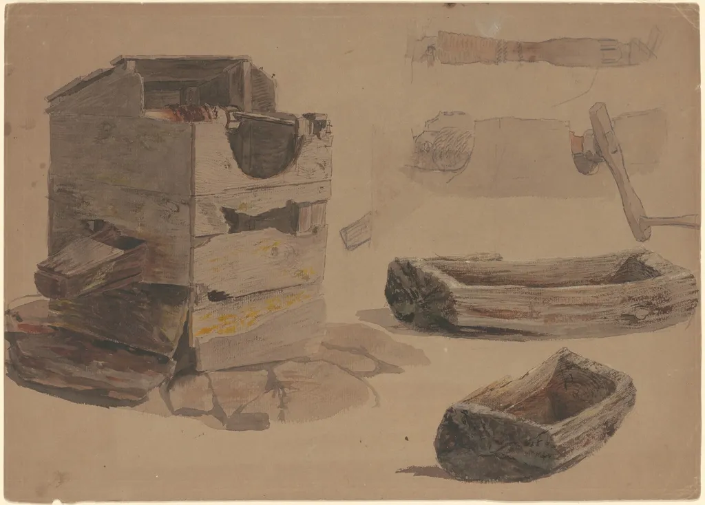 Studies of a Well and Wooden Trough, by Perry, Enoch Wood, Jr., gouache, 1870
