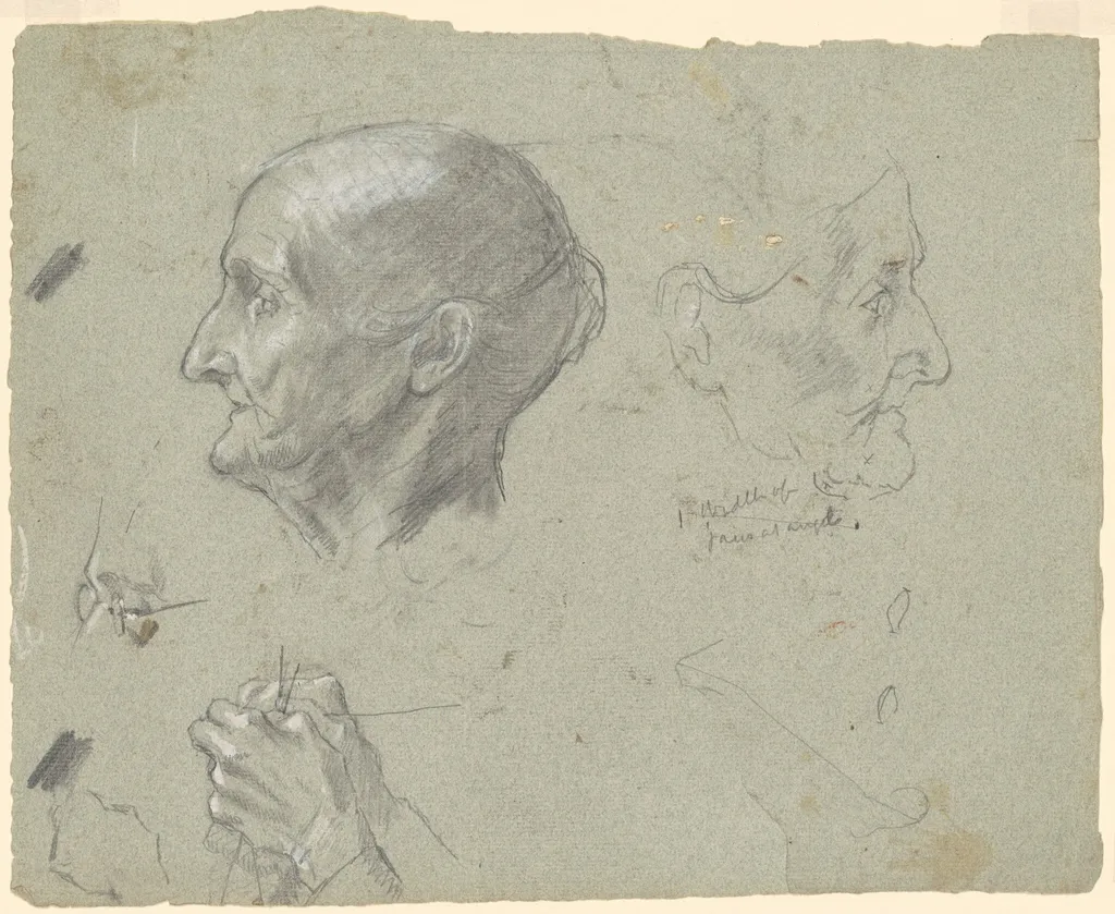 Studies of an Elderly Woman Knitting, by Perry, Enoch Wood, Jr., gouache, 1880