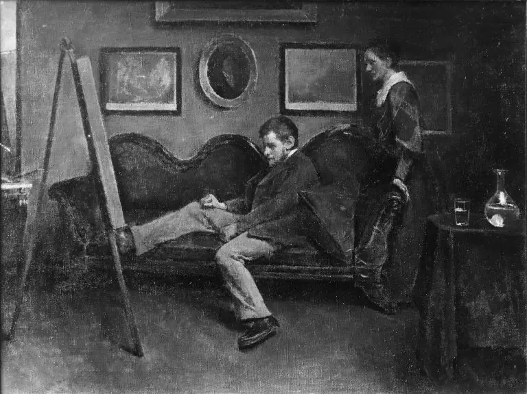 Maleren. En kunstner betragter sammen med sin hustru sit værk, by Peter Alfred Schou