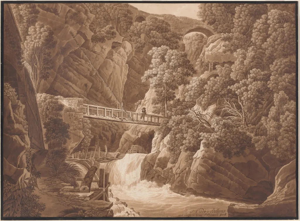 L'Orido a Bellano sul Lago di Como (The Orrido di Bellano near Lake Como), by Peter Birmann, ink, 1805