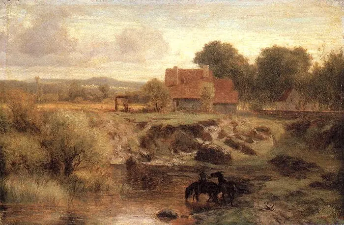 Dorflandschaft mit Pferdeschwemme in der Ile de France, by Peter Burnitz