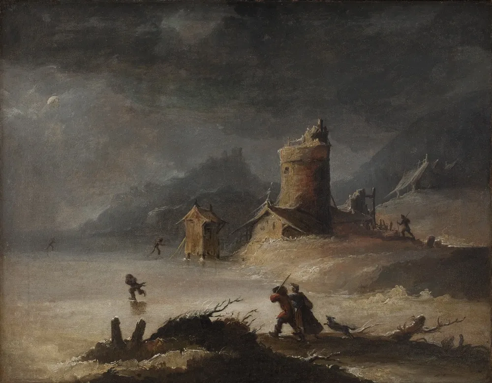 Landscape With Skaters, by Peter Cramer, oil, 1774
