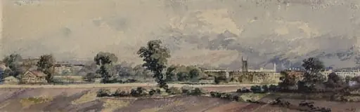 View from Gore Lane, Kensington, showing St. Luke's Church, Chelsea, by Peter De Wint