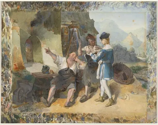 Fridolin and Two Workmen by the Forge, by Peter Fendi