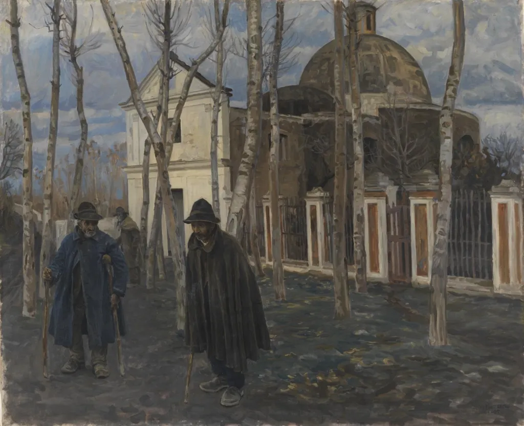 Beggars outside S. Giuliano, near Pompeii. 1904-05, by Peter Hansen, oil, 1904