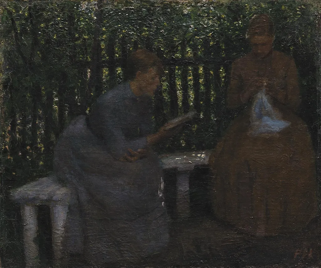 To unge piger i et lysthus, by Peter Hansen, oil, 1892