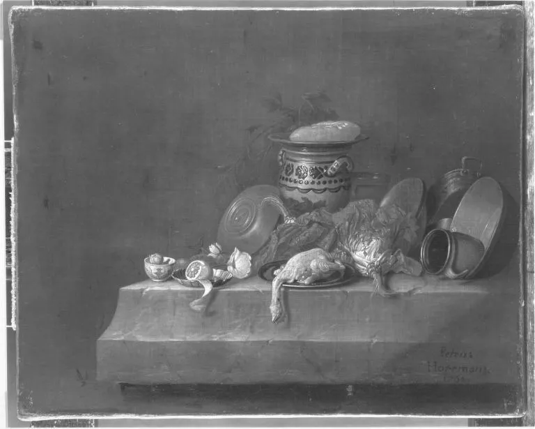 Stillleben mit gerupftem Huhn, by Peter Jacob Horemans, unspecified, 1764