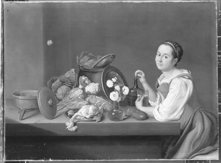 Stillleben mit weiblicher Figur mit Bierglas, by Peter Jacob Horemans