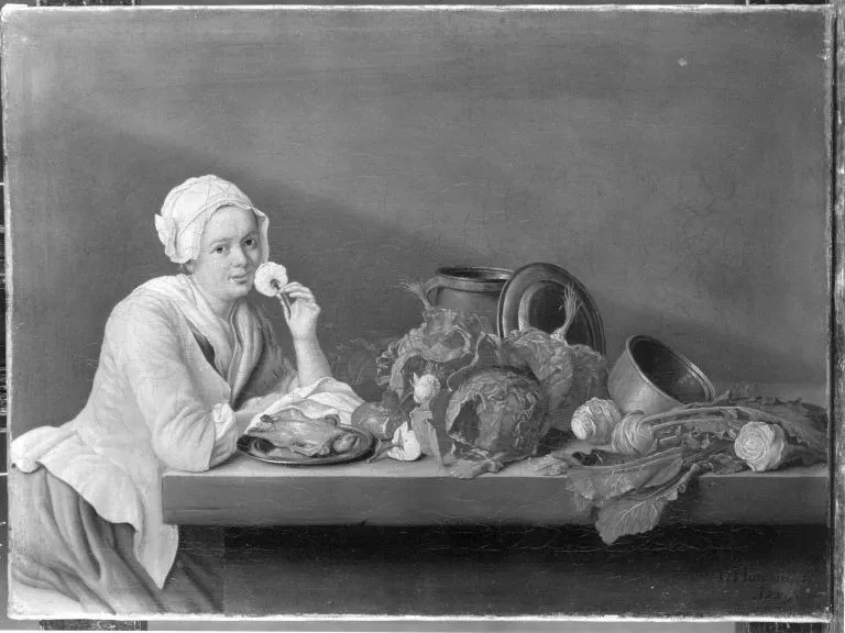 Stillleben mit weiblicher Figur mit Blumen, by Peter Jacob Horemans, unspecified, 1759