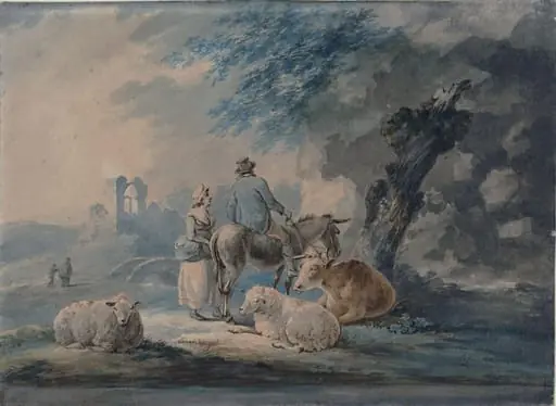 Landscape with figures, sheep, and a cow, by Peter La Cave