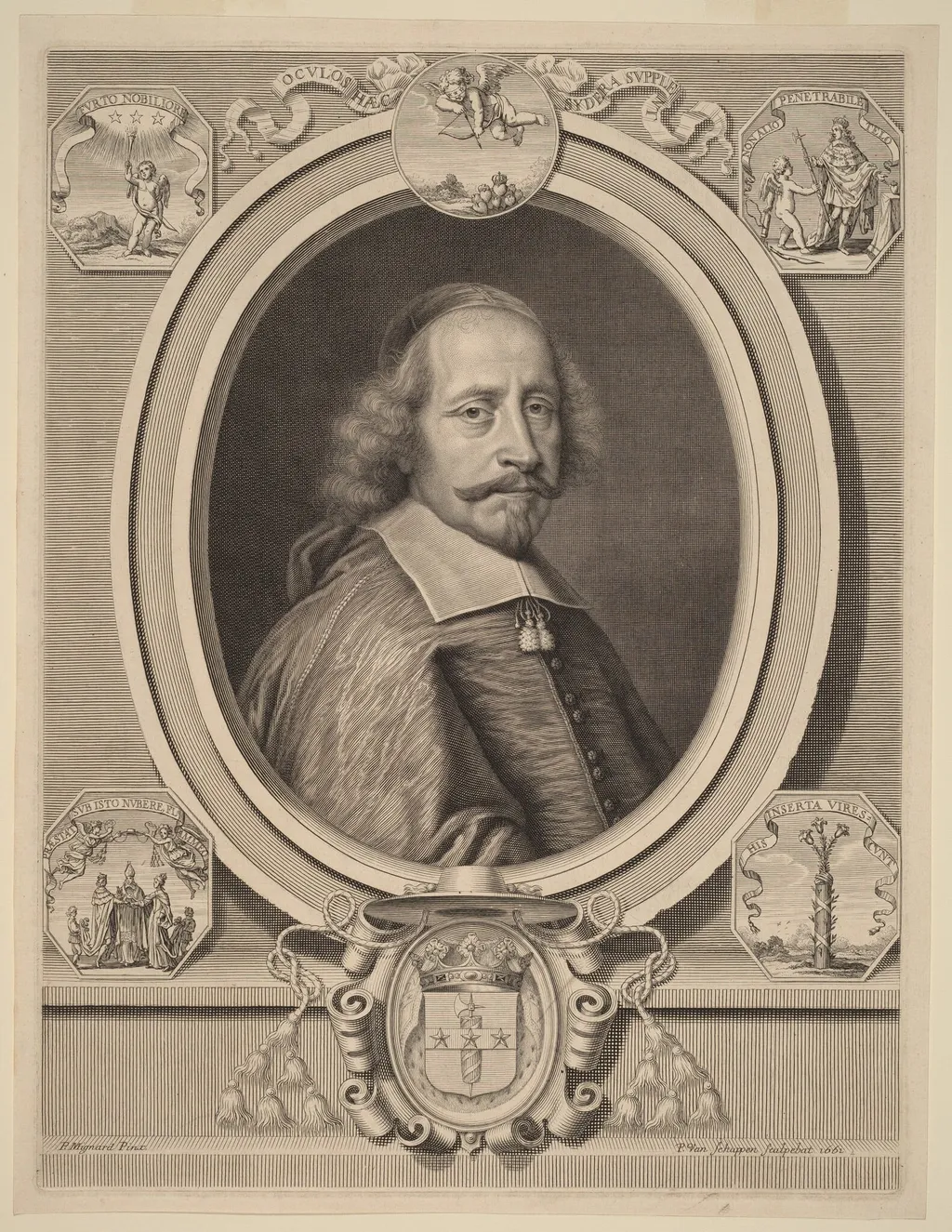 Cardinal Jules Mazarin, by Peter Ludwig van Schuppen, ink, 1661